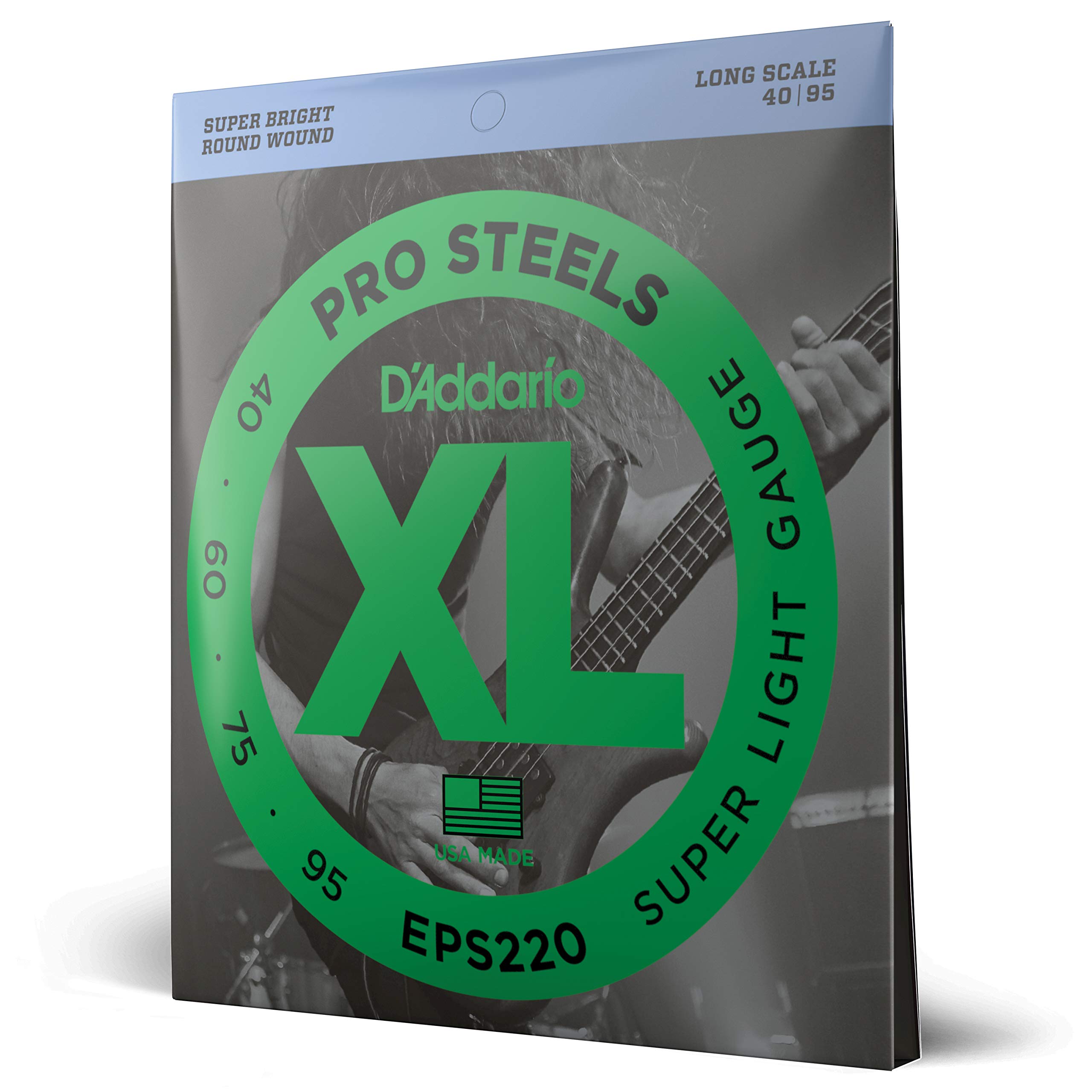 D'Addario XL ProSteels Bass Guitar Strings - EPS220 - Long Scale - Super Light, 40-95