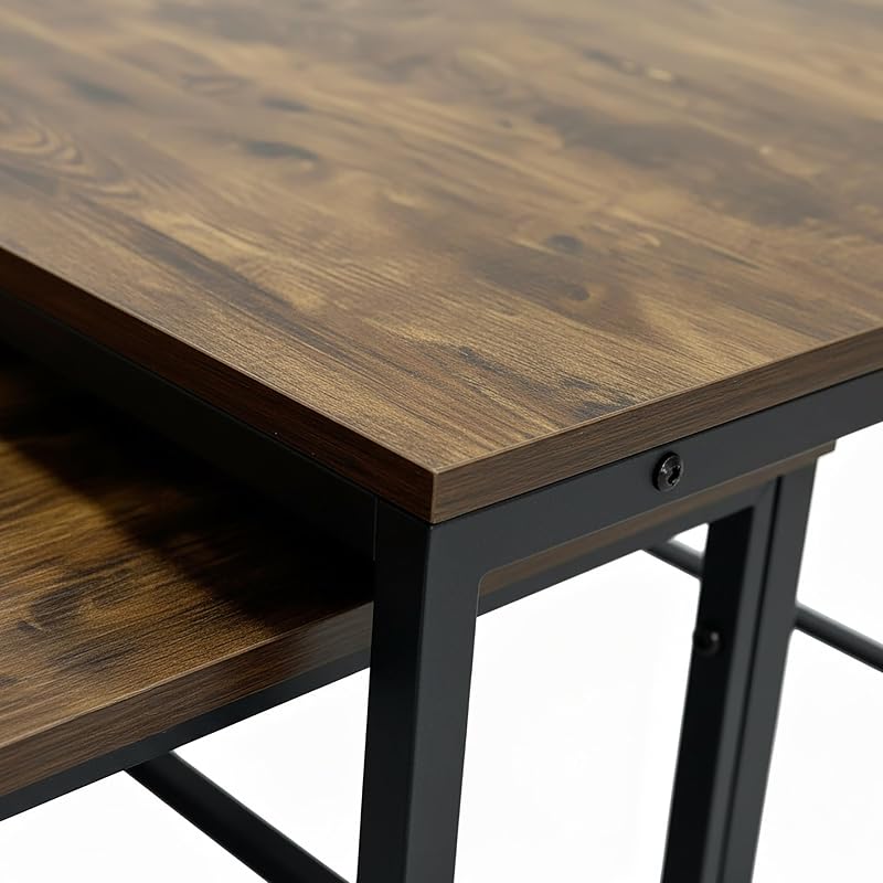 Conjunto de 2 mesas laterais, design industrial, 65/75 cm, Efeito Madeira e Metal, quadrado, castanho/preto