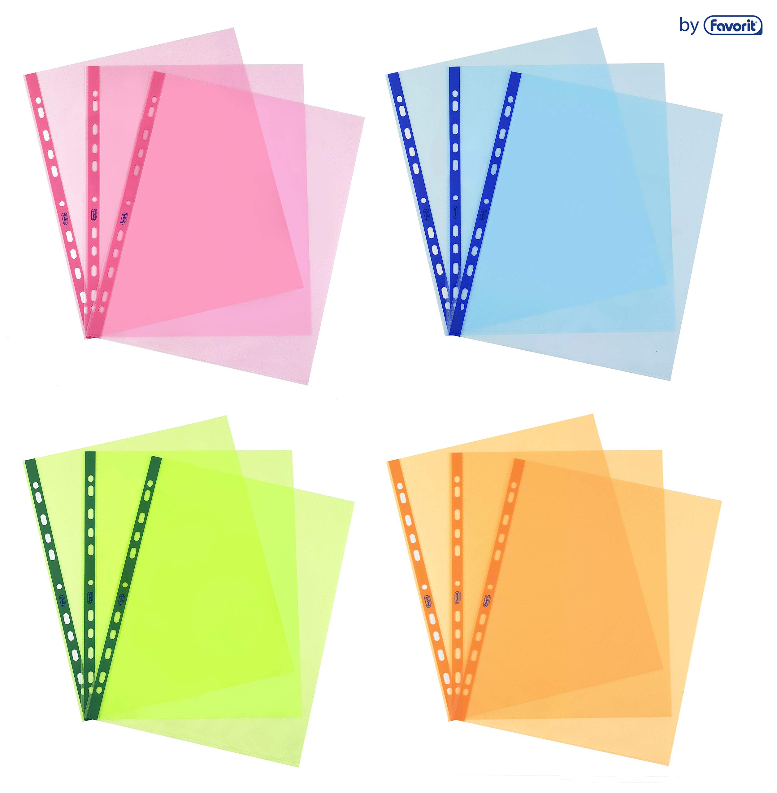 Favorit, 10 x A4 Smooth Finish Envelopes 22 x 30 cm Inner Transparent Assorted Pastel Colours (Random Color)