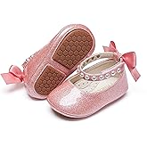 PHIRAMIN Baby Girls Mary Jane Flats - Infant Newborn Walking Shoes Soft Rubber Sole Princess Wedding
