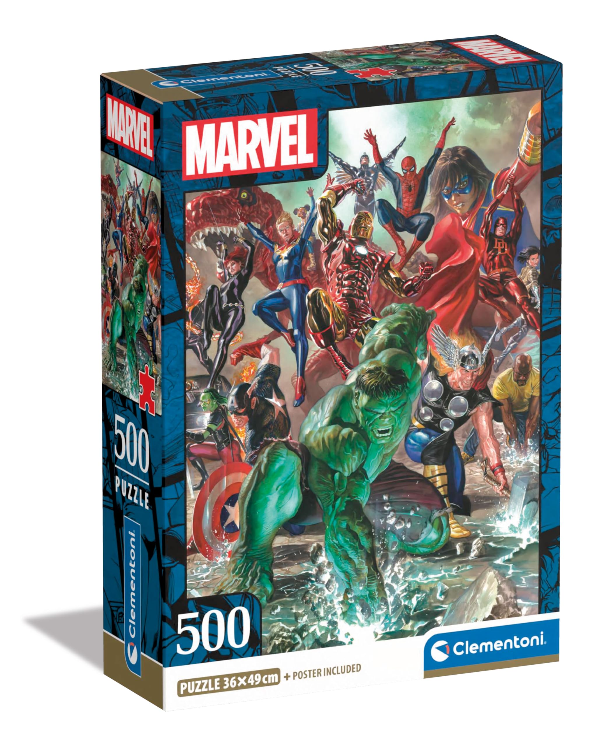Clementoni Jigsaw Puzzle Marvel The Avengers 500 Pieces - Poster Included, Puzzle For Adults 14-99 Years, Gift For Men/Women, Super Hero, Made In Italy, 35546