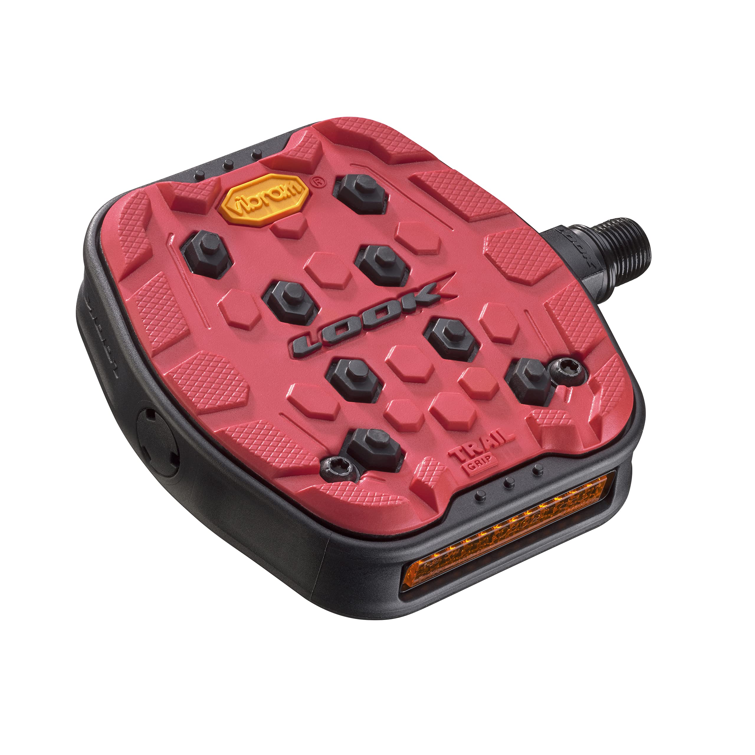 LOOK Cycle - Geo Trail Grip Bicycle Pedals - Flat Pedals - Reliability, Comfort and Durability - Slip-Proof Safety - Innovative Activ Grip Rubber - High-Performance MTB Bike Pedal - Red