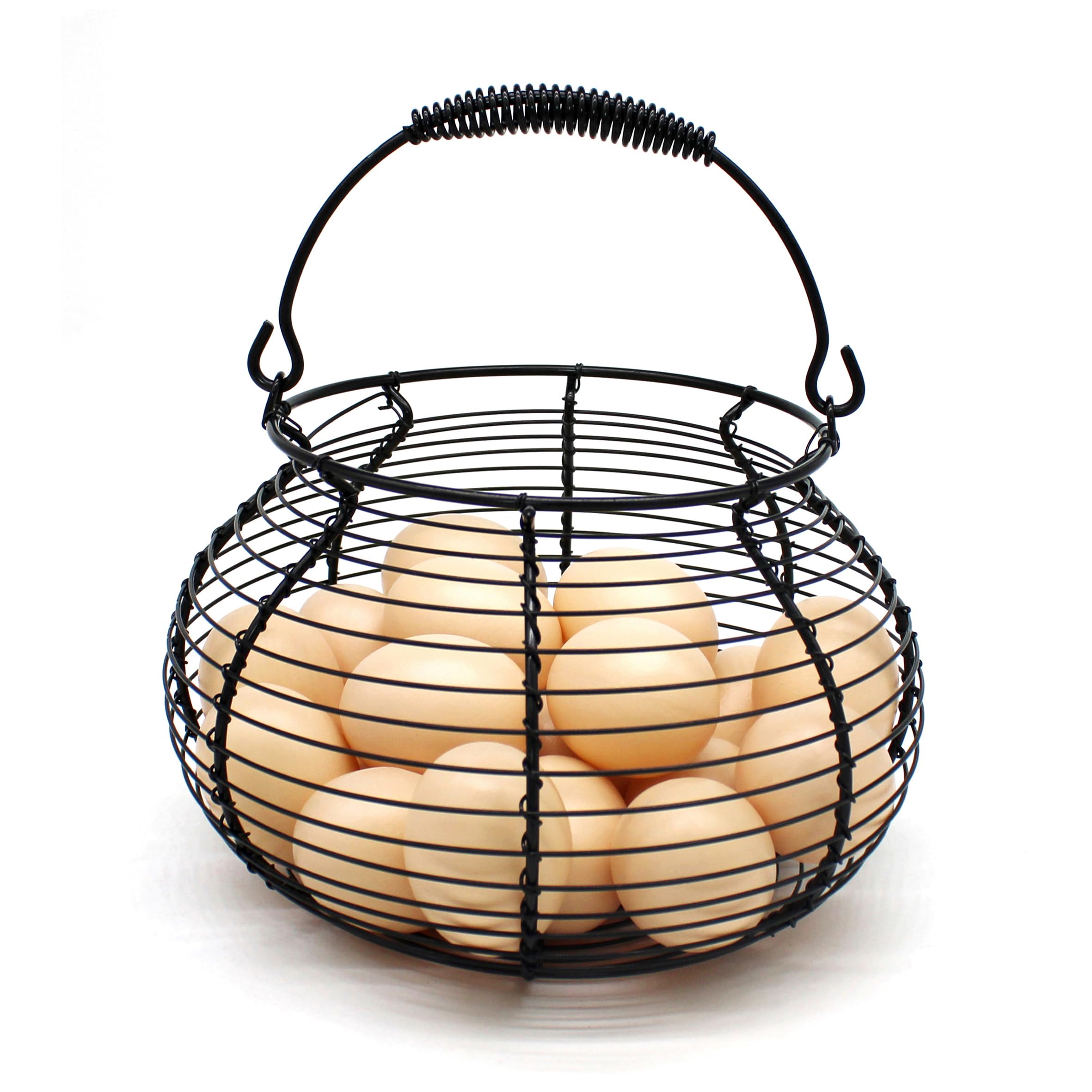 CVHOMEDECO. Antique Wire Egg Basket with Handle Primitives Vintage Gathering Basket. Black (7-3/4''Dia. X 5''H)