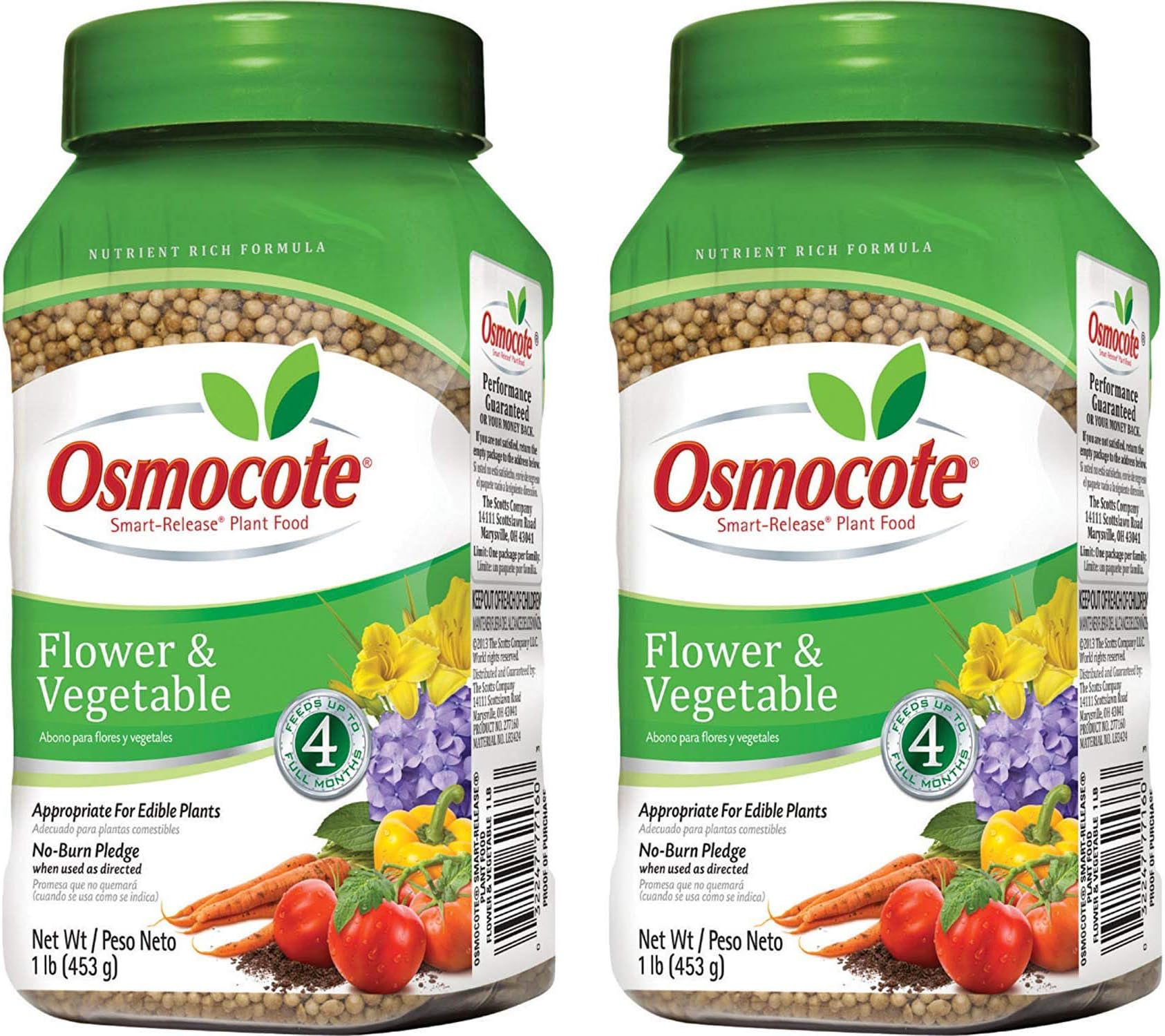 2 Pack Osmocote 277160 Flower and Vegetable Smart-Release Plant Food, 14-14-14, 1-Pound Bottle