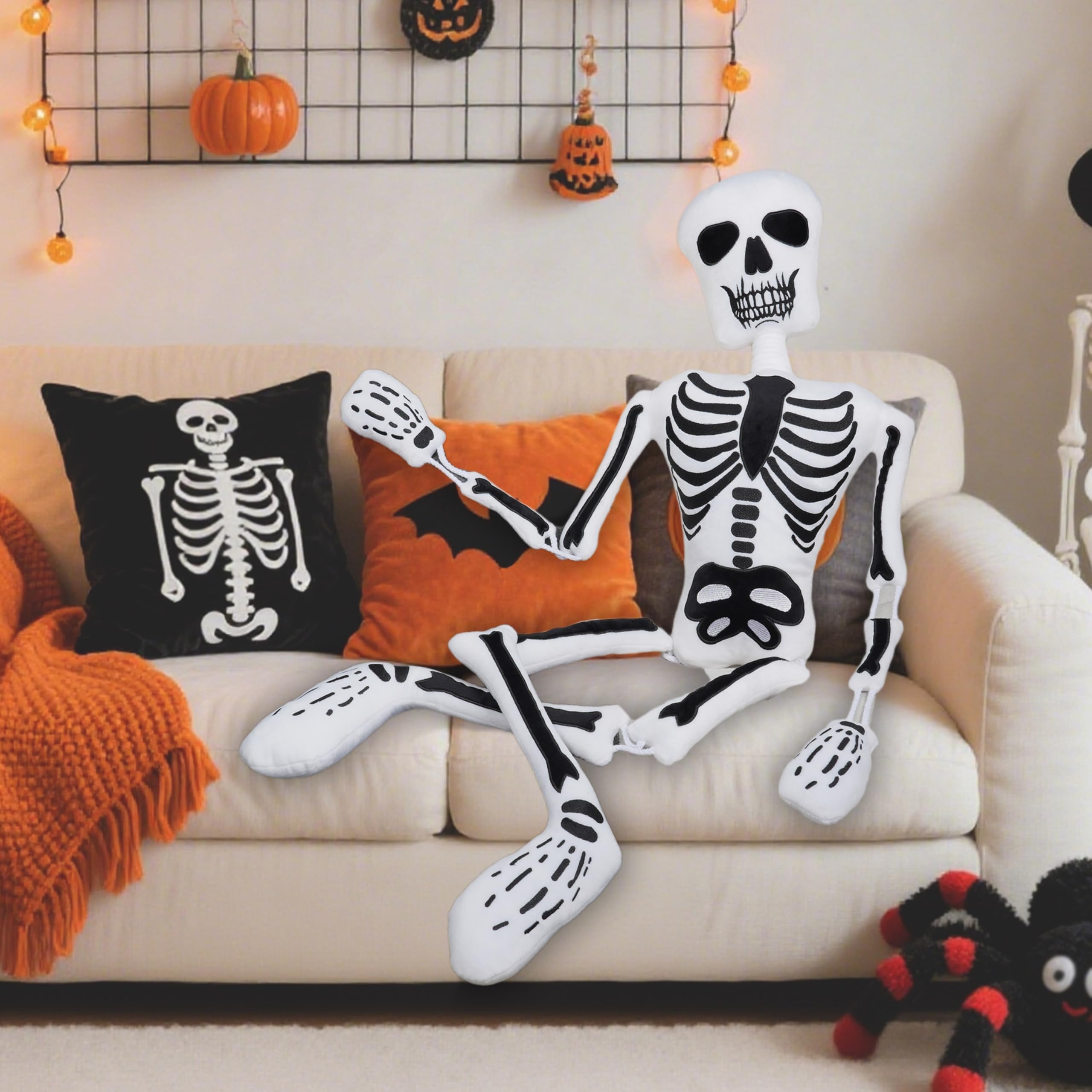 Photo 1 of 43 Inch Halloween Skeleton Throw Pillow, Skull Man Plush Life Size, Skull Shaped Halloween Decorations Indoor for Festive Party Sofa Bed and Office Couch