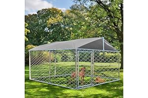 MAGIC UNION Outdoor Dog Kennel with Roof Dog Enclosures for Outside Dog Runner for Yard Outdoor Pet Enclosure Kennel Fence Dog Cage in Backyard with Water-Resistant Cover