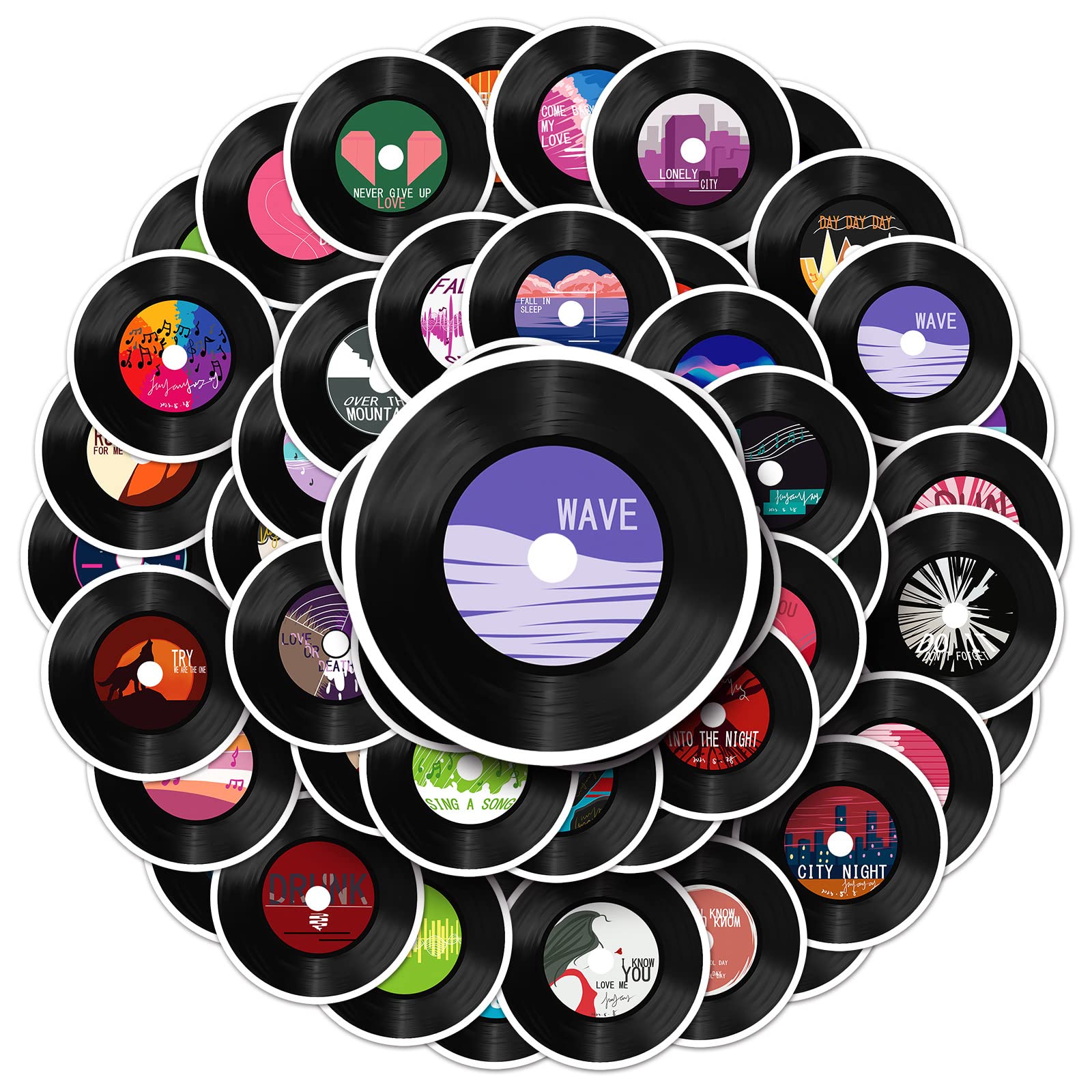 Vintage Records Stickers for Laptop (50 PCS),Gift for Children Teens Adults Girl Boys,Waterproof Stickers for Water Bottle,Music Vinyl Stickers for Scrapbook,Skateboard,Bike,Phone,Dairy