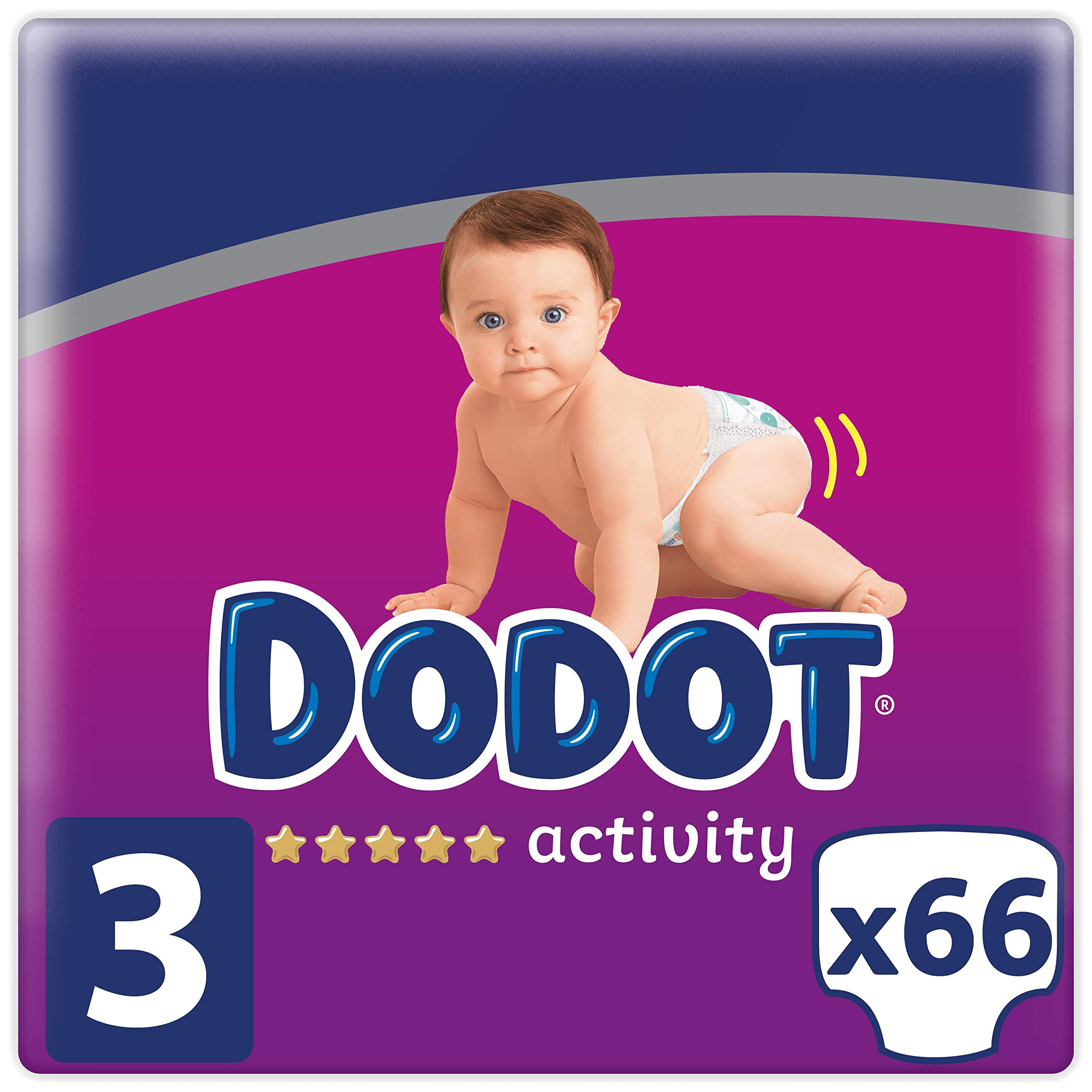 Dodot Activity Nappies Size 3, 66 Nappies, 6-10 kg, Diapers with Sturdy Fit