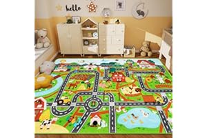 MFMIUDOLE Kids Rug Play Mat for Toy Cars, 39.4"×59" Farm Life Road Traffic for Playroom Kids Car Road Rugs Village Map Play Mat Non-Slip Washable Play Rug for Toddlers Boys Room Family Tummy Time Playtime