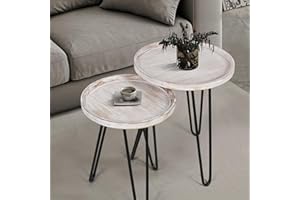 Oakrain Nesting Tables for Living Room, Round Nesting Coffee Table, Farmhouse End Tables Living Room, Bedroom, Small Coffee Table (Distressed White)