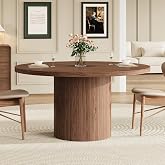 ComfyCorner 47" Round Dining Table, Circle Fluted Kitchen Table Only Walnut | for 4-6 People, Rustic Wood Pedestal Base, Mid-Century Dining Room Furniture, Space Saving Big Dinner Table for Family Party