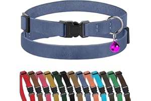 Muromto Breakaway Cat Collar Leather Soft Adjustable Pet Kitten Collars with Bell Pink Brown Blue Green Red (Blue)