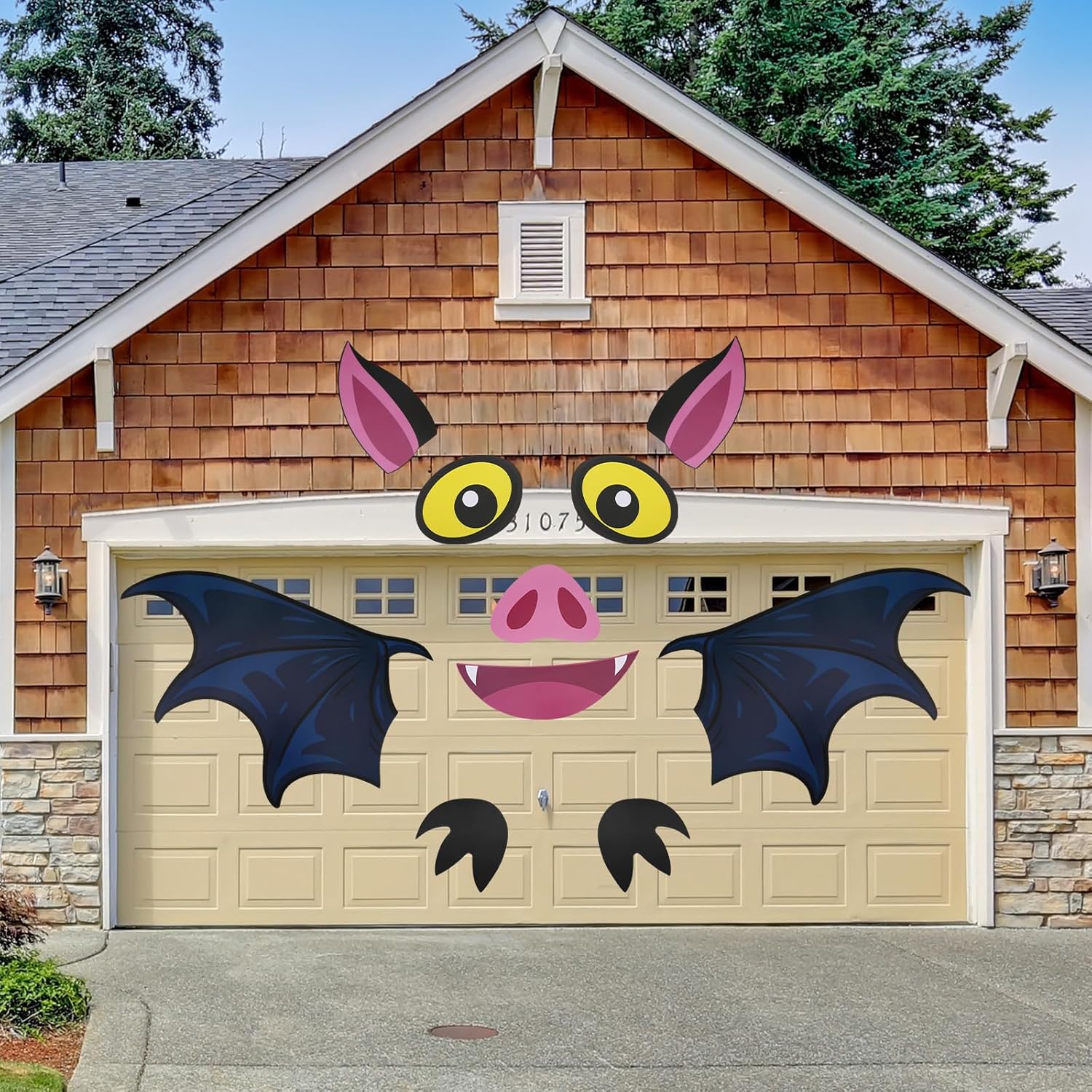 Garage Door Decorations - 10 Pcs Halloween Bat Trunk or Treat Car Archway Garage Decoration Halloween Car Outdoor Decorations with Eyes, Fangs, Paws, Ears, and Double Side Stickers for Home Archway Garage Window Door Outdoor