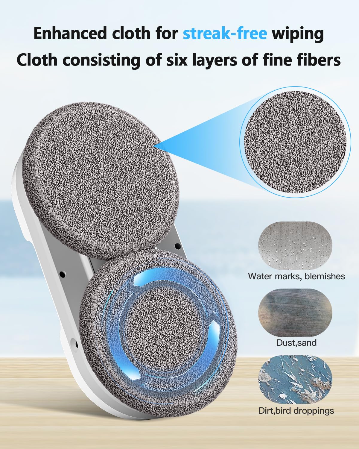 Robot limpiador de ventanas inteligente HIXZAP con pulverizador ultrasónico bidireccional y tanque de 85 ml - Detección automática de bordes, succión fuerte de 2400-3200 pa, protección anticaída para una limpieza sin esfuerzo