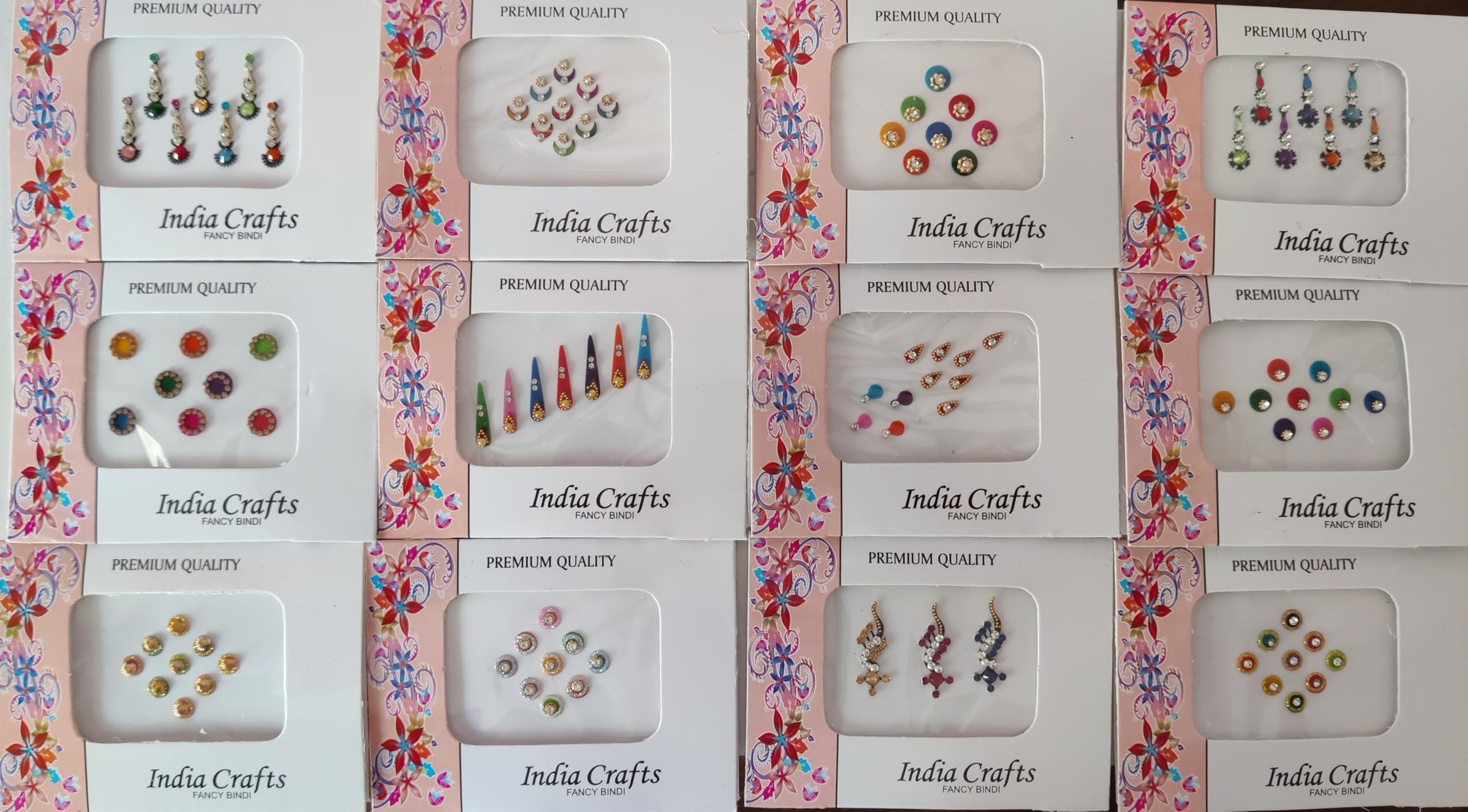 12 Combo Bindi Packs All in One- Multicolored Face Jewels Bindi Stickers Indian Forehead Tika