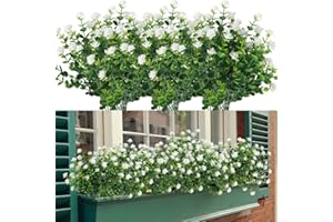 HAPLIA 6 Bundles Artificial Flowers, Fake Artificial Greenery UV Resistant No Fade Faux Plastic Plants for Wedding Bridle Bouquet Indoor Outdoor Home Garden Kitchen Office Table Vase (White)