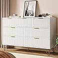 MAISONARIA White Dresser for Bedroom, 7 Drawer Dresser with Gold Pulls, Wide Chest of Drawers for Bedroom, Entryway, 47.2" L x 15.7" D x 31.4" H