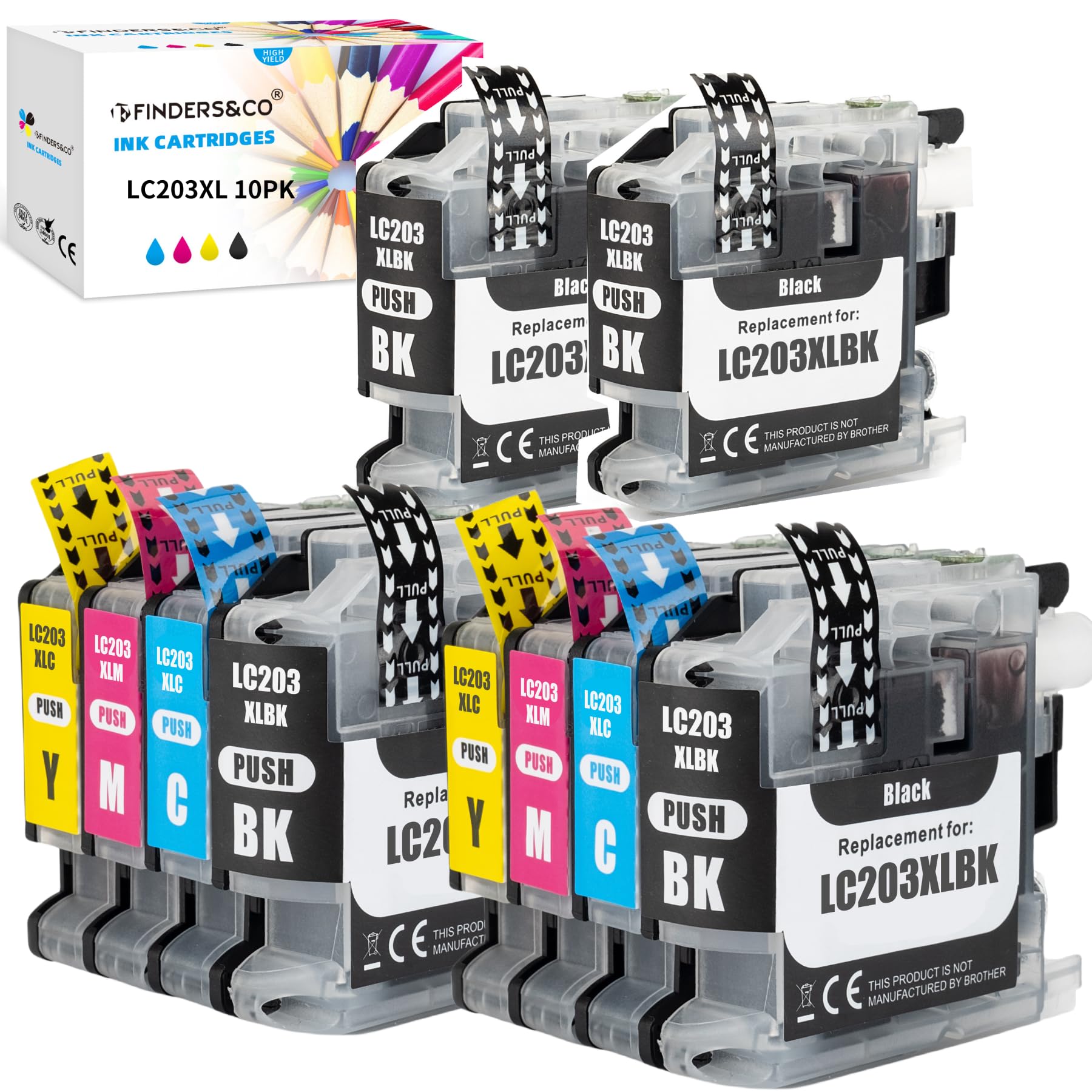 Photo 1 of F FINDERS&CO LC203 Ink Cartridges for LC201 LC201XL LC203XL Ink to Work with MFC-J460DW MFC-J480DW MFC-J485DW MFC-J680DW MFC-J885DW Printer (4BK 2C 2M 2Y, 10 Pack)