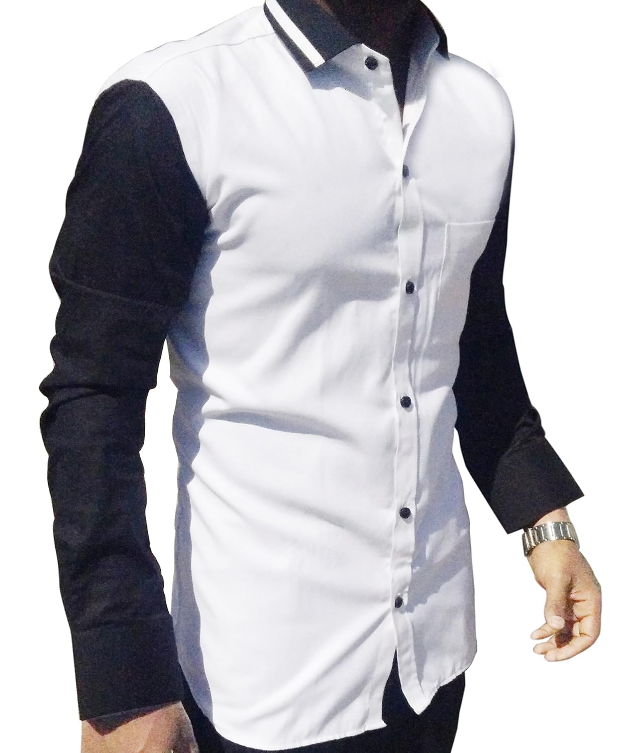 s.n. men's cotton shirt (white black)