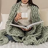 SAMIAH LUXE Sage Green Chunky Knit Blanket Throw 50x60, Chenille Chunky Knit Throw Blanket for Living Room Decor or Boho Decor, Thick Yarn Knitted Blankets for Couch or Bed, Knitted Crochet Blankets