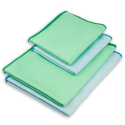 ELEXACLEAN Fenstertuch streifenfrei, Mikrofaser Scheibentuch (4 Stück, 60x40 cm & 40x30 cm) Glas Putztücher Autotuch - OEKO-T