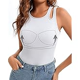 Ribbed Built in Bra Tank Tops for Women Cutout Sleeveless Cami Shelf Bra Padded Tank Tops