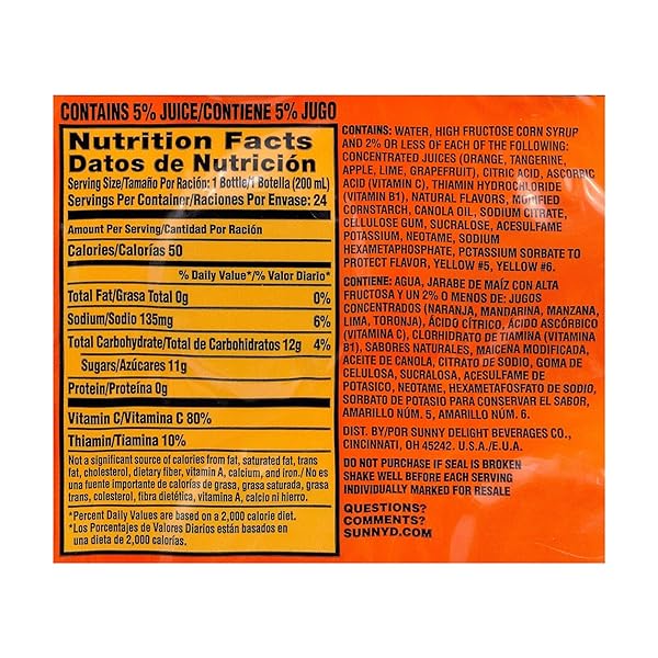 SUNNY DELIGHT TANGY ORIGINAL ORANGE FLAVORED CITRUS PUNCH, 6.75 OZ., 24/PACK (01286)