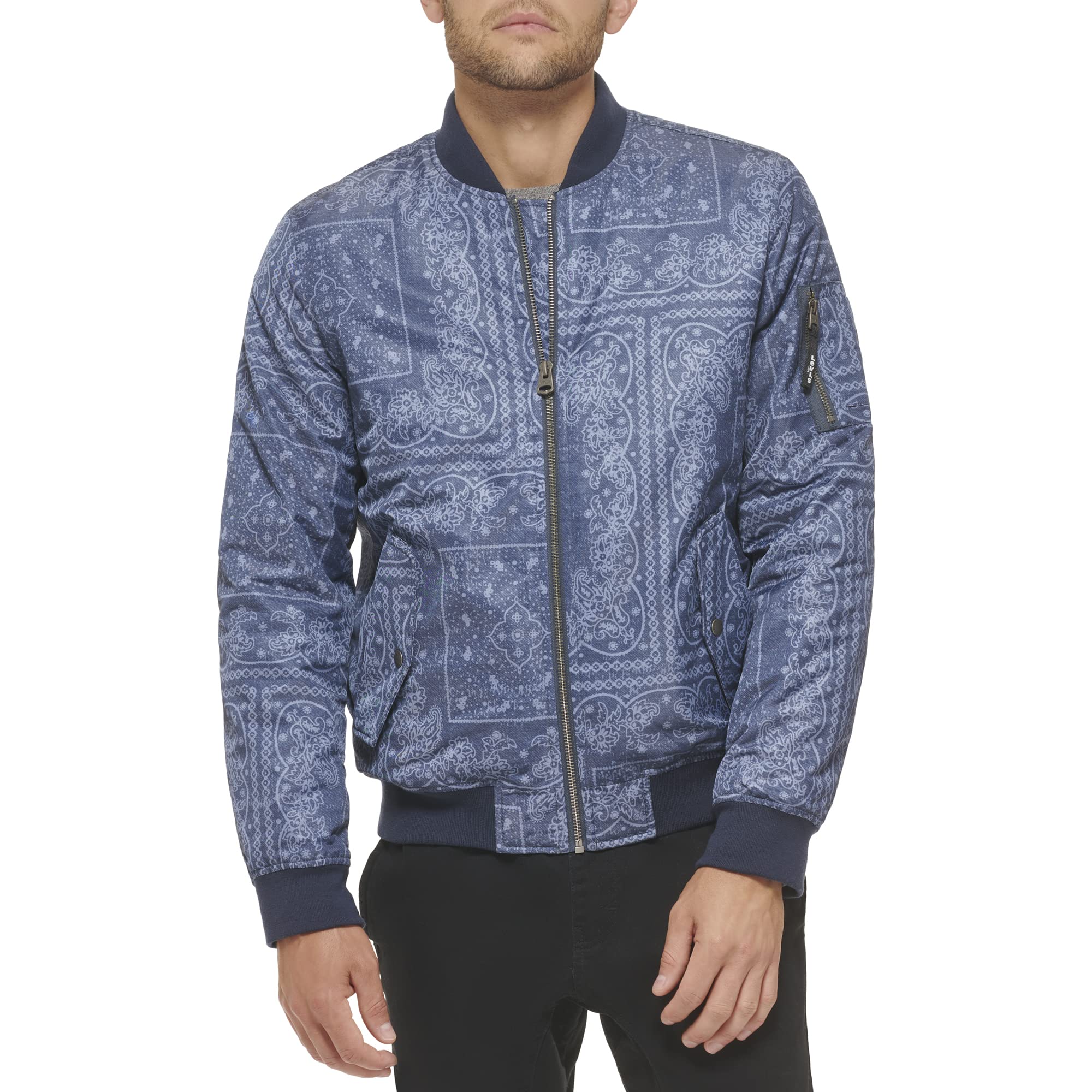 Levi’s Men’s MA-1 Flight Lightweight Zip-Up Bomber Jacket, Faded Blue Bandana MA-1 Filled, Medium