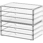 Yieach 2 Pack Acrylic Storage Drawers With 6 Drawers,Stackable Desk Organizer and Makeup Organizer,Large Clear Office Supplies Organizer for Pen,Stationary,Palettes,Arts Craft Organizers and Storage