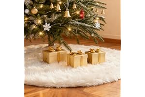 SYITCUN 60 Inch Faux Fur Christmas Tree Skirt, Extra Large Fluffy Xmas Tree Skirt for 6 to 9 FT Christmas Trees, Thicker Plush Christmas Decorations
