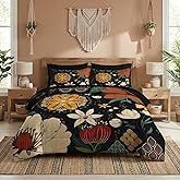 Nesker Comforter Set Queen Size, Colorful Boho Floral 7 Pcs Bedding for Kids and Adults, Vintage Mid Century Flower Bed Sheet Sets with Fitted Sheet 2 Pillowcases & 2 Shams