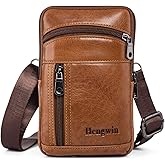 hengwin Genuine Leather Crossbody Bag for Men/Women, Small Messenger Bag Cell Phone Purse Shoulder Holster Passport Pouch