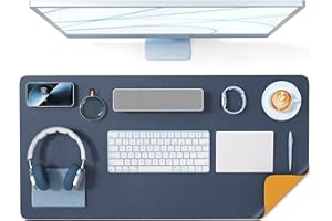 Crenovo Upgrade Non-Slip Grain Desk Pad, Mouse Pad, Desk Mat, PU Leather Desk Pad for Keyboard and Mouse, Desk Protector Writing Mat for Office and Home (Navy Blue, 23.6" x 13.7")