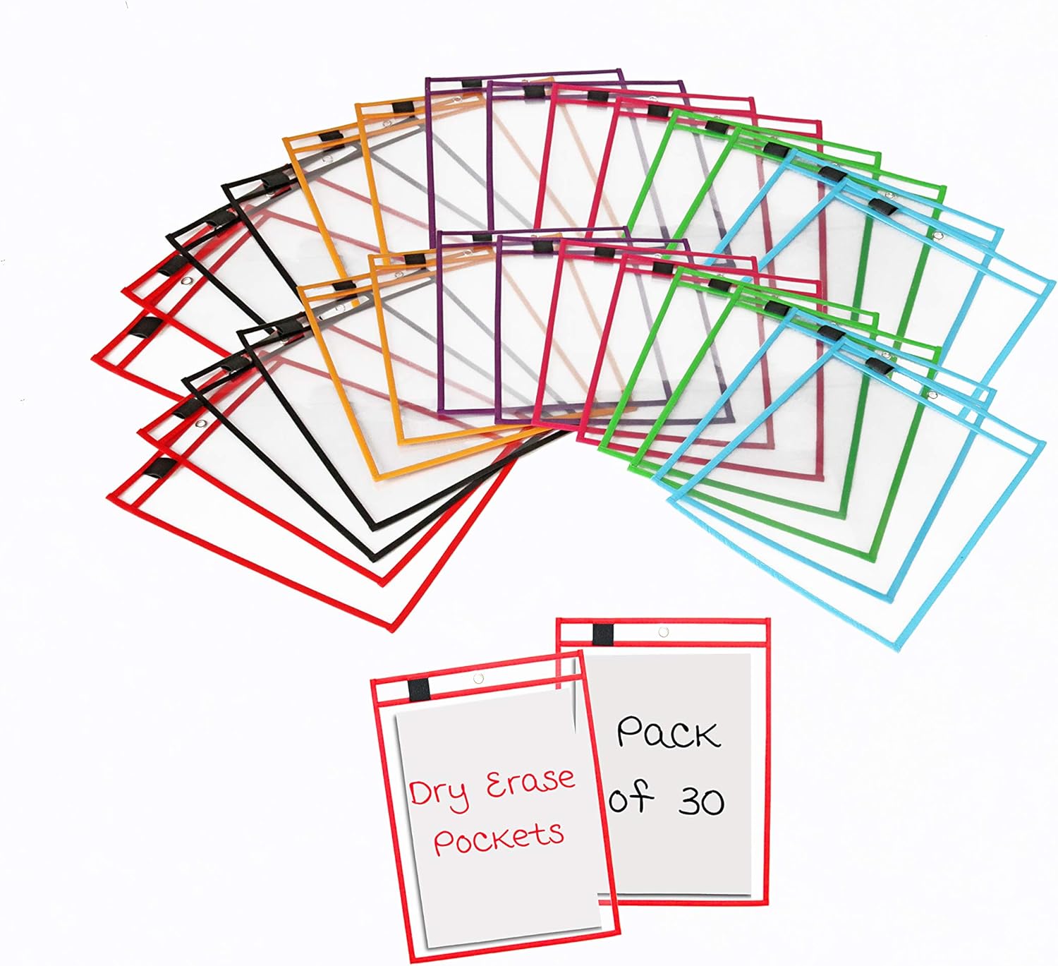 Dry Erase Pockets Reusable Sleeves 30 Pack by EduPro