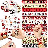60 PCS Ladybug Party Favors Set - 36 Temporary Tattoos Sticker & 24 Slap Bracelets for Kids, Perfect for Birthday Parties, Classroom Rewards and Gifts