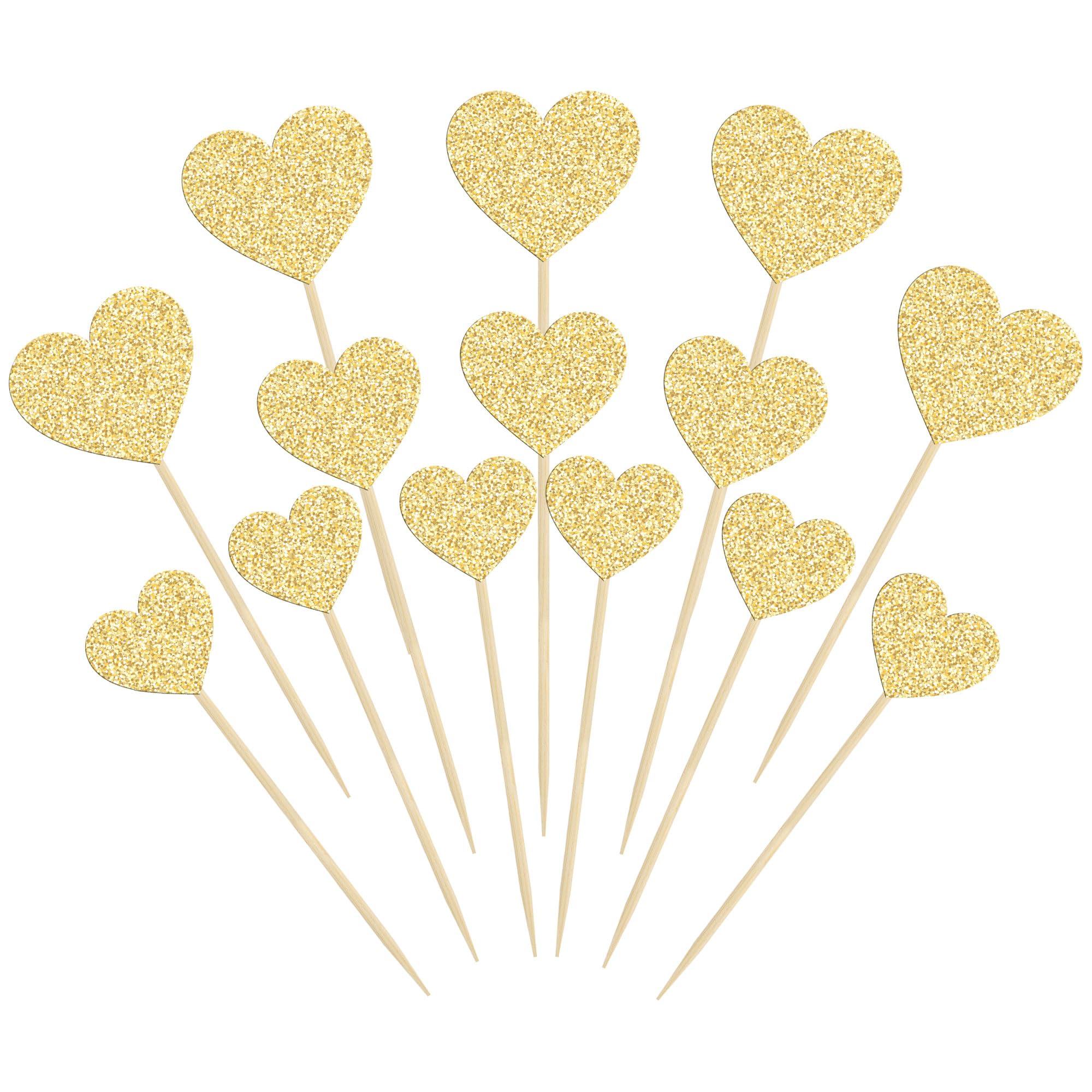 Gyufise 30Pcs Heart Cupcake Toppers Glitter Mixed Size Sweet Love Cupcake Picks Heart Cake Decorations Wedding Engagement Bridal Shower Birthday Valentine's Day Party Supplies Gold
