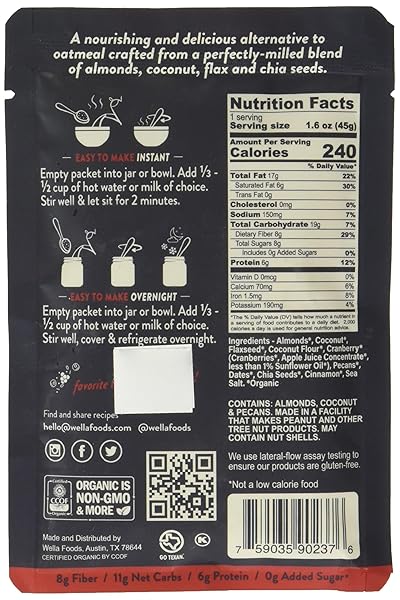 WELLA ORGANIC CRANBERRY PECAN GRAIN-FREE CEREAL SINGLE, 1.6 OZ