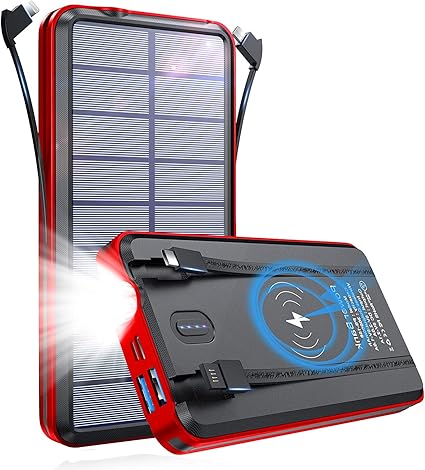 Amazon Com Psooo Solar Charger Power Bank Wireless Charging Camping High Capacity With 2 Cable 000mah Waterproof Battery Flashlight Lights Portable Fast Charging For Laptops Android Tablets Red