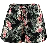 Amazhiyu Women' s 100% Linen Summer Casual Floral Hawaiian Beach Shorts