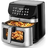 9.5Qt Large Air Fryer Oven, 12 Digital Preset Airfryer Toaster Oven Combo with Touchscreen, Non Toxic Stainless Steel Air Fryer with Viewing Window, XL Capacity Basket Style Airfryer for Family, Black