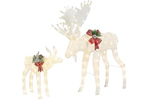 Yaheetech 2-Piece Christmas Moose Family, Lighted Outdoor Christmas Moose Deer Decoration Set w/ 170 Warm White LED Lights/Ground Stakes/Zip Ties for Front Yard, Porch, Indoor Decor White