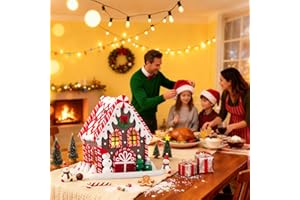 BeeChip Gingerbread House Decorations, 6.3" Snow Cottage, Handcrafted Cartoon-Style Classic Christmas Village Figurine for Home Xmas Decor, Tabletop & Showcase, Gift for Kids, Green (White)