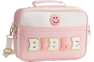 GARDSELL Bible Cover Case for Women Large Chenille Letter Bible Bag with Shoulder Strap Bible Carrying Tote Bags for Bible Study Accessories for Women Lady Grils (Pink, Large)