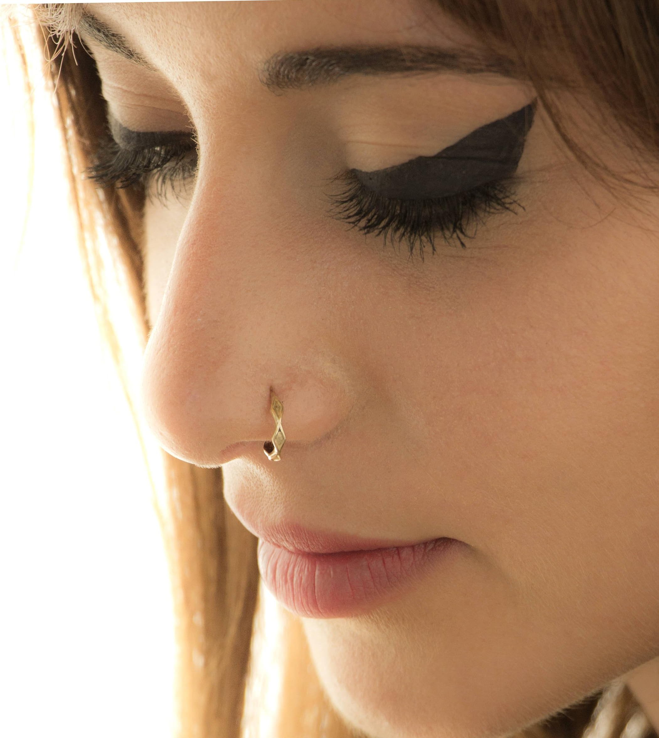 Indian Gold Nose Ring, Unique Gold Plated Nose Hoop Piercing, Fits Daith, Cartilage, Helix, Rook, Tragus Earring, 20g, Boho Style, Handmade Body Jewelry
