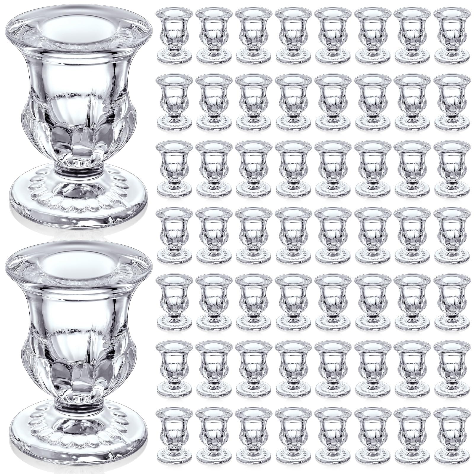Photo 1 of Foaincore 60 Pcs Candlestick Holders Bulk 2.5 Inch Taper Candle Holder for Table Centerpiece Thick Glass Ritual Candle Stand for Wedding Christmas Valentines Festival Party Decorations(Clear)