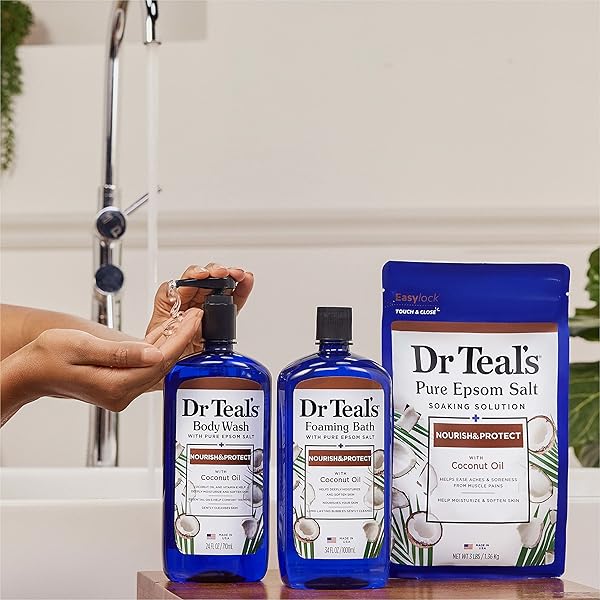 DR TEAL’S SALT SOAK WITH PURE EPSOM SALT, NOURISH & PROTECT WITH COCONUT OIL, 3 LBS