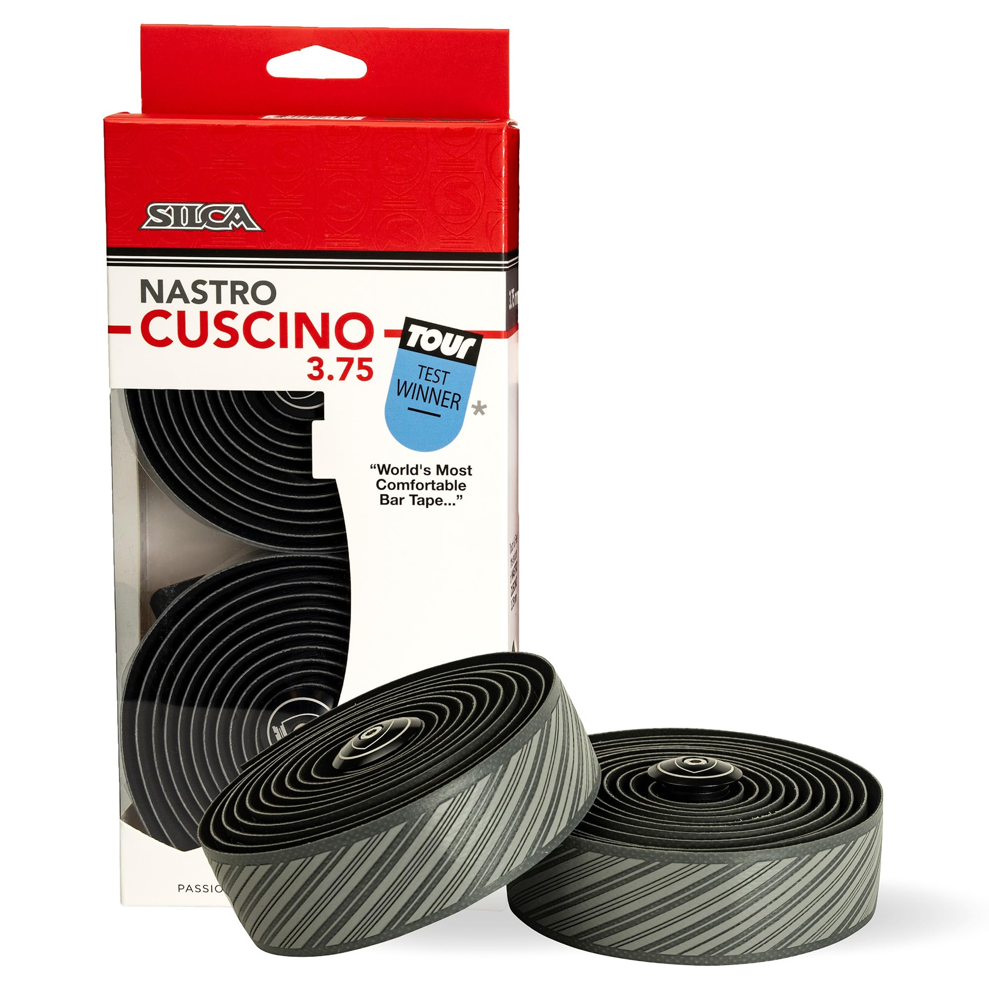 SILCA Nastro Cuscino Bike Handlebar Tape, Grey 3.75mm – Extra Thick Bike Bar Tape, Comes with Aluminum End Plugs & Installation Kit – Durable, Comfortable, and Vibration-Damping