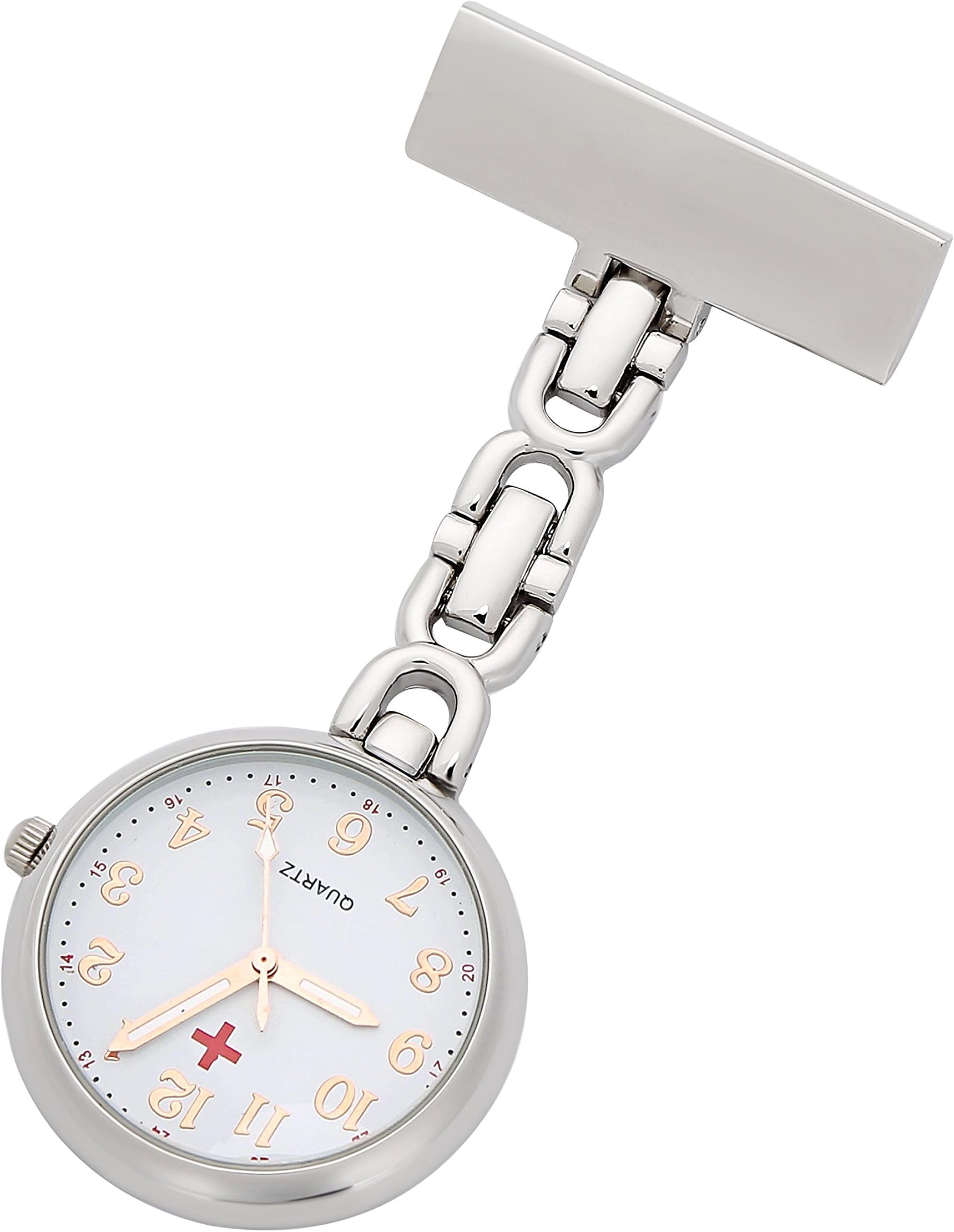 ShoppeWatch Nurses Pin Watch 24hr Military Time Infection Control Watch Rose Gold Numerals NW-234