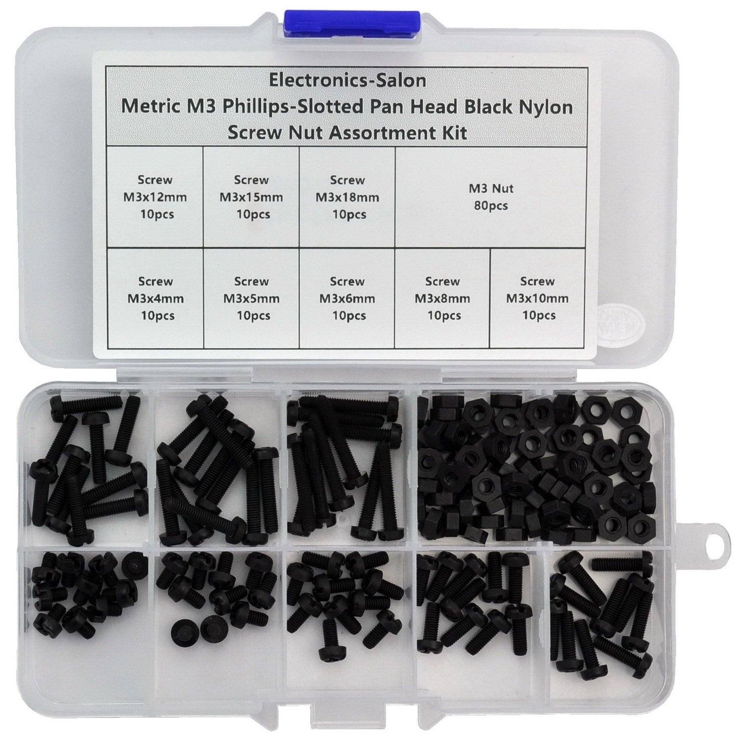 5 20mm. Metric M4 Black Nylon Screws and Nut Assortment Kit