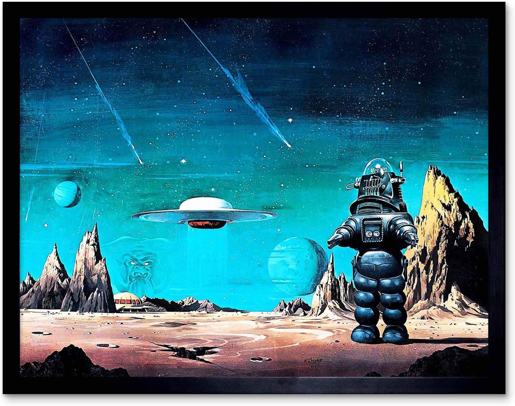 Wee Blue CooMovie Film Painting Robby Robot Forbidden Planet Space Stars Sci Fi USA Art Print Framed Poster Wall Decor 12x16 inch